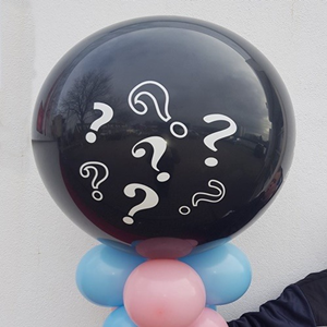 Gender Reveal Ballon met vraagtekens incl. 50 lucht ballonnetjes